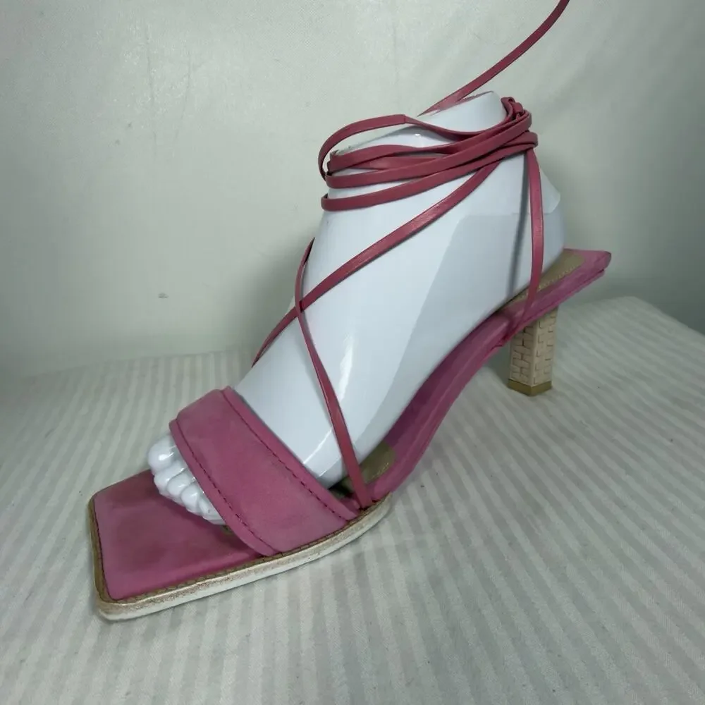 Jacquemus Pink Suede Ankle Tie Block Heel Sandals Size 8 UK 39 - Picture 8 of 15